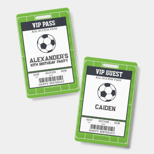Soccer Birthday Party VIP Pass Guest ID Badge