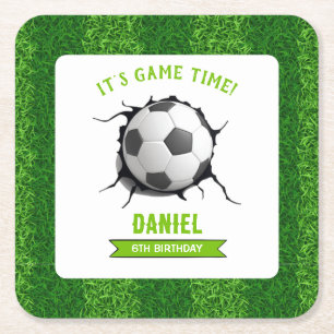 Soccer Birthday Square Paper Coaster
