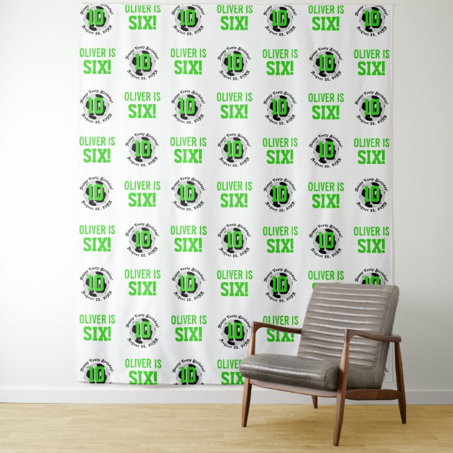 Soccer Birthday Step and Repeat Photo Backdrop Tapestry (In Situ)