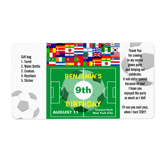 Soccer Birthday Thank You Gift Label (Front)
