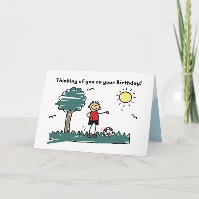 Soccer Birthday to Boy Outside Stick Figure Card (Front)