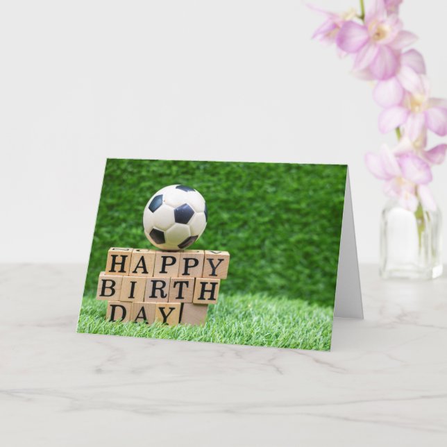 Soccer Birthday with ball and Happy Birthday word  Card (Orchid)