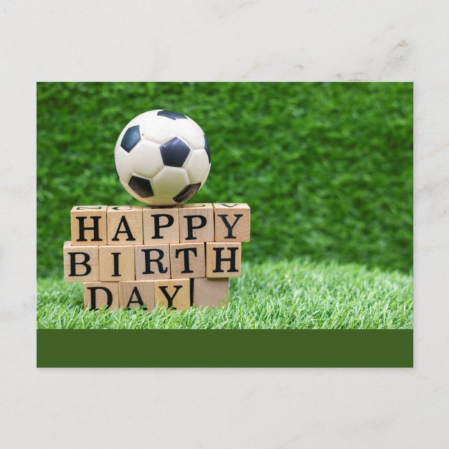 Soccer Birthday with ball and Happy Birthday word Postcard (Front)