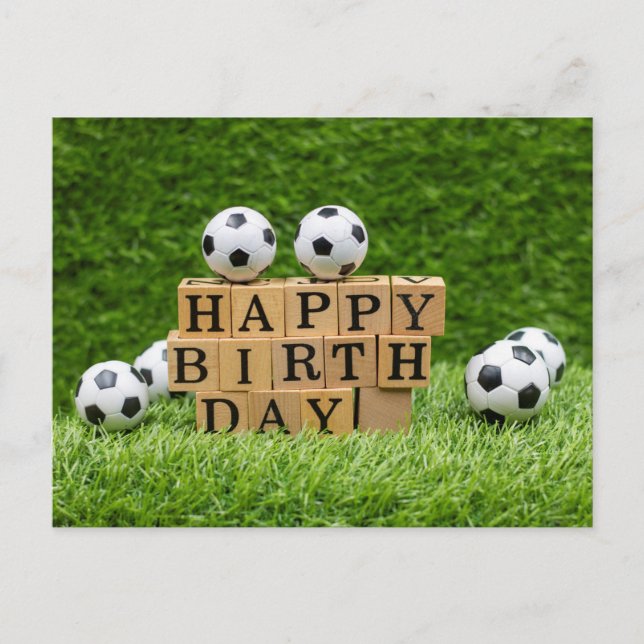 Soccer Birthday with ball and Happy Birthday word  Postcard (Front)