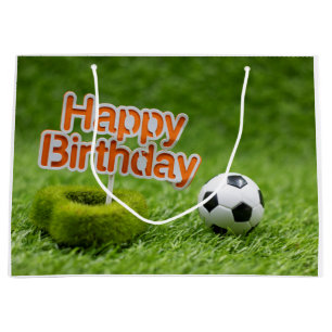 Soccer Birthday with Ball on green Large Gift Bag
