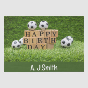Soccer Birthday with balls on green grass Tissue Paper
