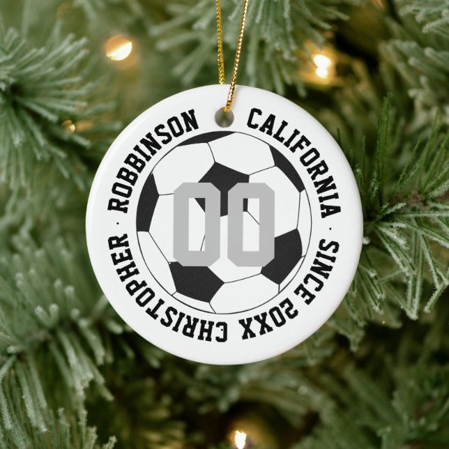Soccer Black and White Player Modern Ceramic Ornament (Tree)