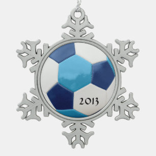 Soccer Blues Snowflake Pewter Christmas Ornament