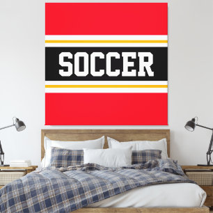 SOCCER Bold Bright Red Black White Yellow Stripes Canvas Print