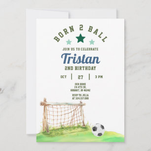 Soccer Born Two Ball 2nd Birthday Invitation