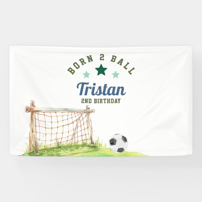 Soccer “Born Two Ball” Second Birthday Banner (Horizontal)