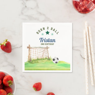 Soccer “Born Two Ball” Second Birthday Napkin