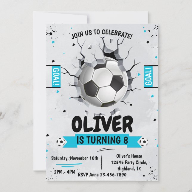 Soccer boy blue Birthday Invitation  (Front)