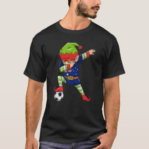 Soccer Boy Dabbing Elf Squad Christmas Australia F T-Shirt