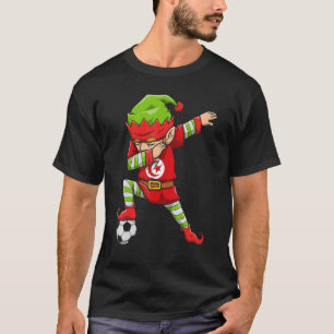 Soccer Boy Dabbing Elf Squad Christmas Tunisia Foo T-Shirt