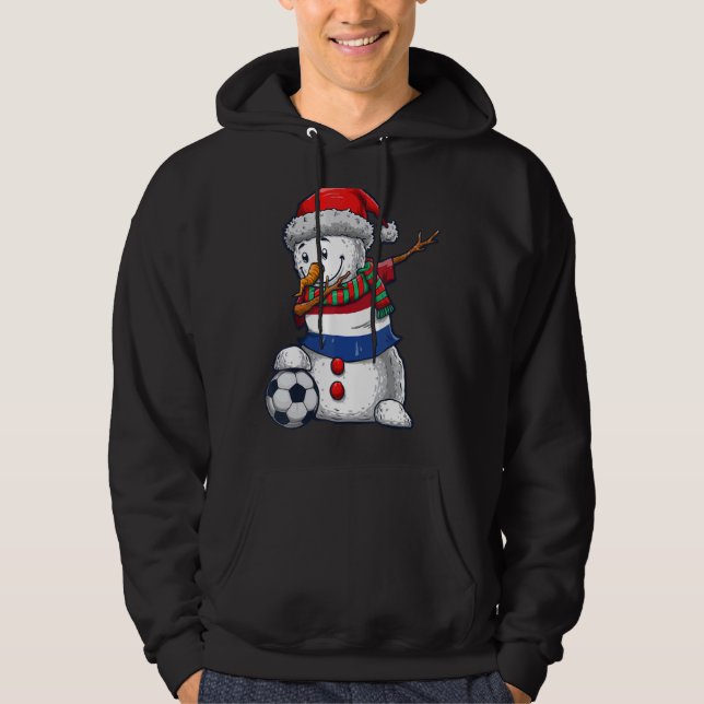 Soccer Boy Dabbing Snowman Christmas Netherlands F Hoodie (Front)