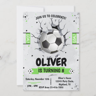 Soccer boy Green Birthday Invitation 