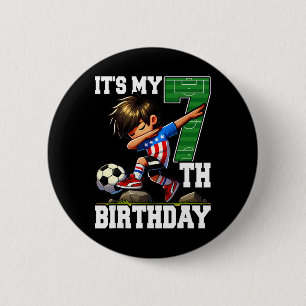 Soccer Boy It's My 7th Birthday American Flag 6 Cm Round Badge