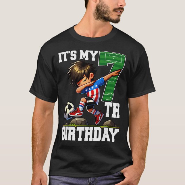 Soccer Boy It's My 7th Birthday American Flag  T-Shirt (Front)