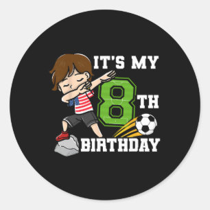 Soccer Boy It's My 8th Birthday American Flag Classic Round Sticker