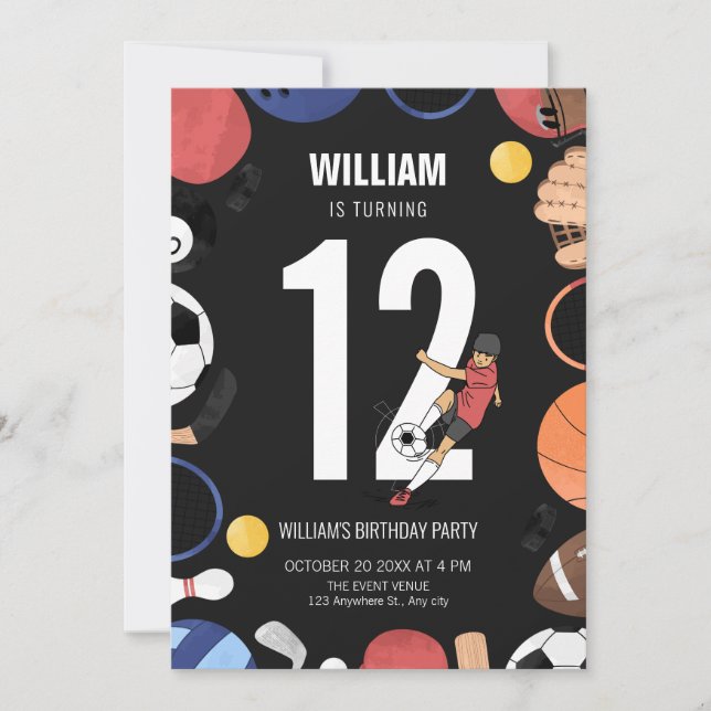 Soccer boy sport birthday invitation (Front)