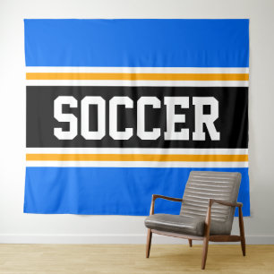SOCCER Bright Blue Orange Black Racing Stripes Tapestry