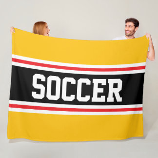 SOCCER Bright Golden Orange Red Black Stripes Fleece Blanket