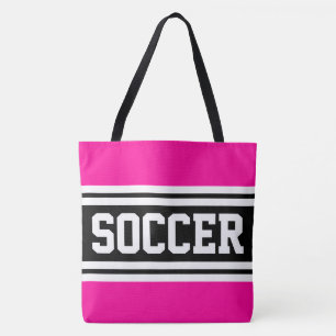 SOCCER Bright Pink Black White Racing Stripes Tote Bag