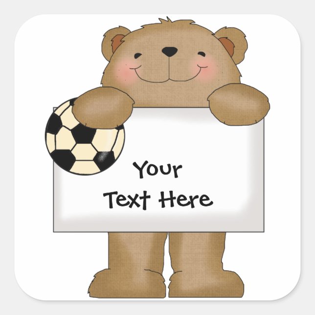 Soccer Bulletin Bear (customisable) Square Sticker (Front)
