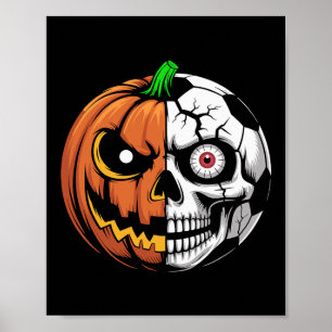 Soccer Byll Pumpkin Skull Halloween Footbyll Playe Poster