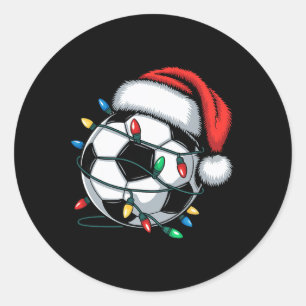 Soccer Byll Santa Hat Christmas Lights Pyjamas Xma Classic Round Sticker