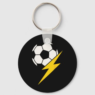 Soccer Byll With Yellow Lightning Bolt Team Coach Key Ring