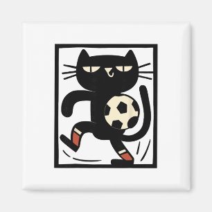 Soccer Cat Illustration – Funny Black Cat Playing Magnet