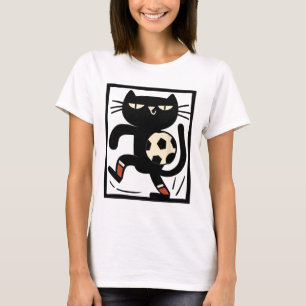 Soccer Cat Illustration – Funny Black Cat Playing  T-Shirt