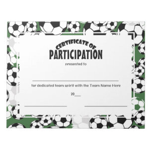 Soccer Certificates of Participation Notepad