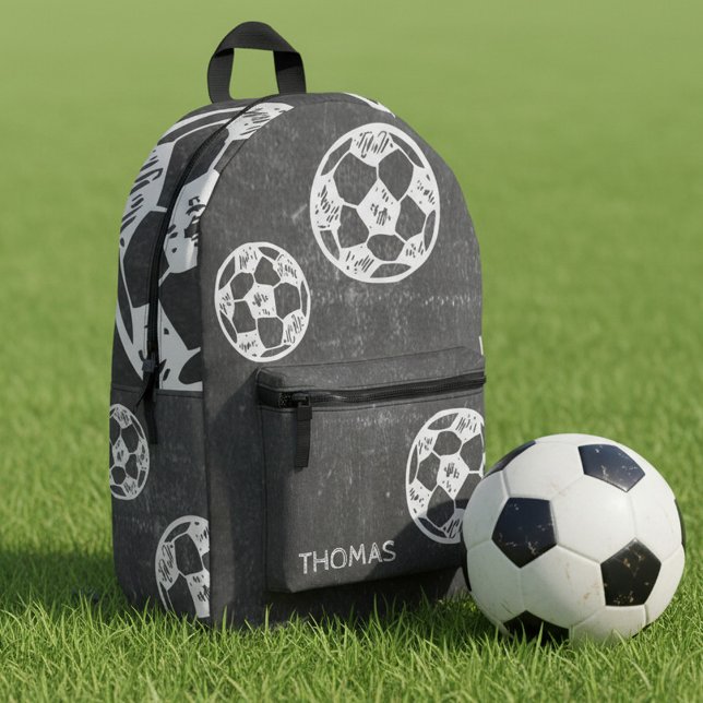 Soccer Chalkboard Design  Printed Backpack (Personalisierbarer Kinderrucksack mit Fußball im Kreide-Tafel-Design)