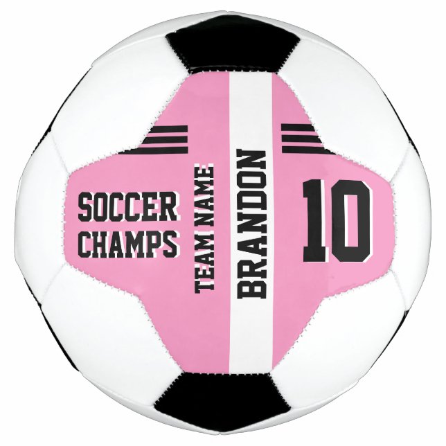 soccer champs pink base personalised sport player soccer ball (Front)