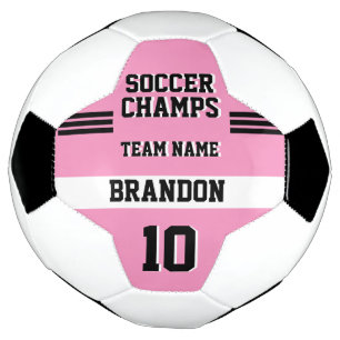 soccer champs pink black personalised sport player soccer ball
