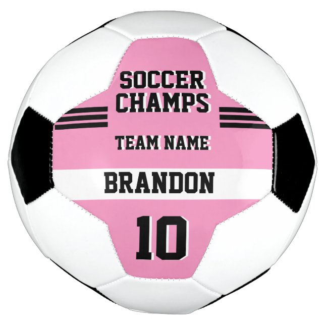 soccer champs pink black personalised sport player soccer ball (Rotated)