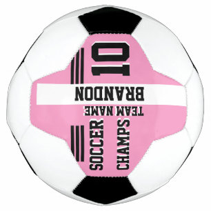 soccer champs pink white personalised sport player soccer ball