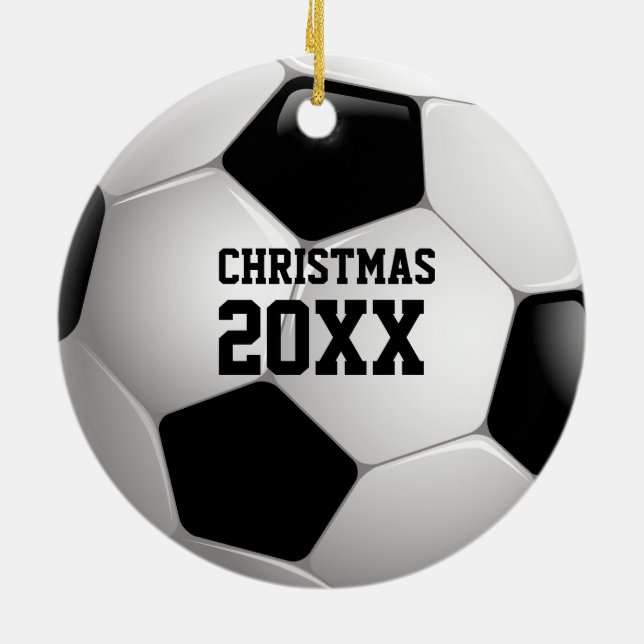 Soccer Christmas 20XX | Personalizable Sport Gifts Ceramic Ornament (Back)
