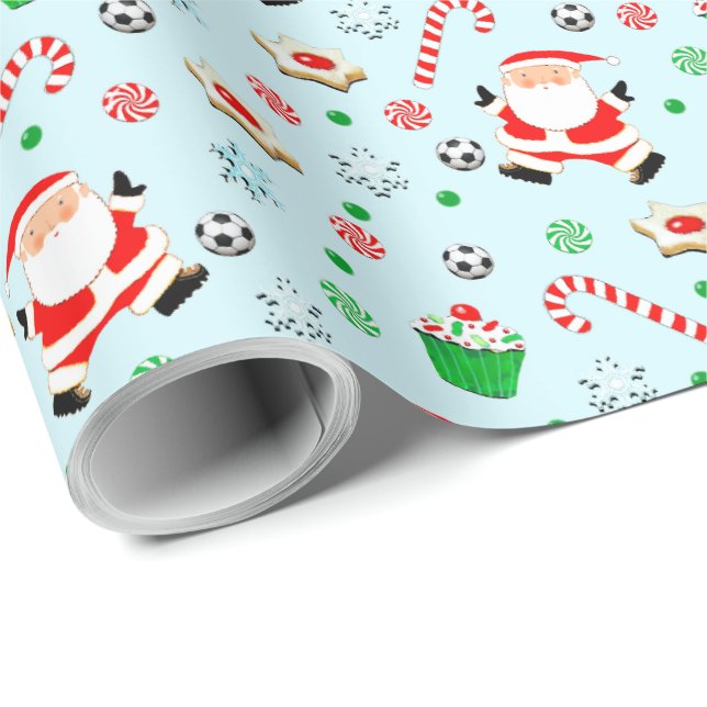 Soccer Christmas Holiday Gift Wrapping Paper (Roll Corner)