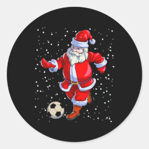 Soccer Christmas Men Kids Boys Soccer Santa Claus Classic Round Sticker