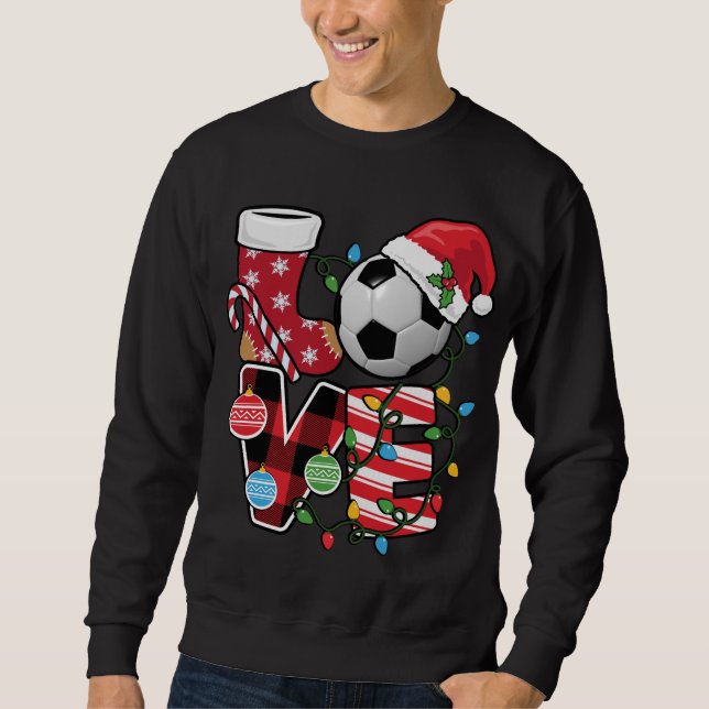 Soccer Christmas Pyjamas Fun Red Plaid Santa Hat S Sweatshirt (Front)