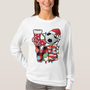 Soccer Christmas Pyjamas Fun Red Plaid Santa Hat S T-Shirt