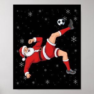 Soccer Christmas Santa Bicycle Kick Xmas Boys Men Poster