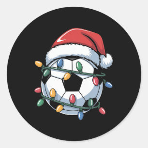 Soccer Christmas Santa Hat Soccer Ll Sport Men Wom Classic Round Sticker