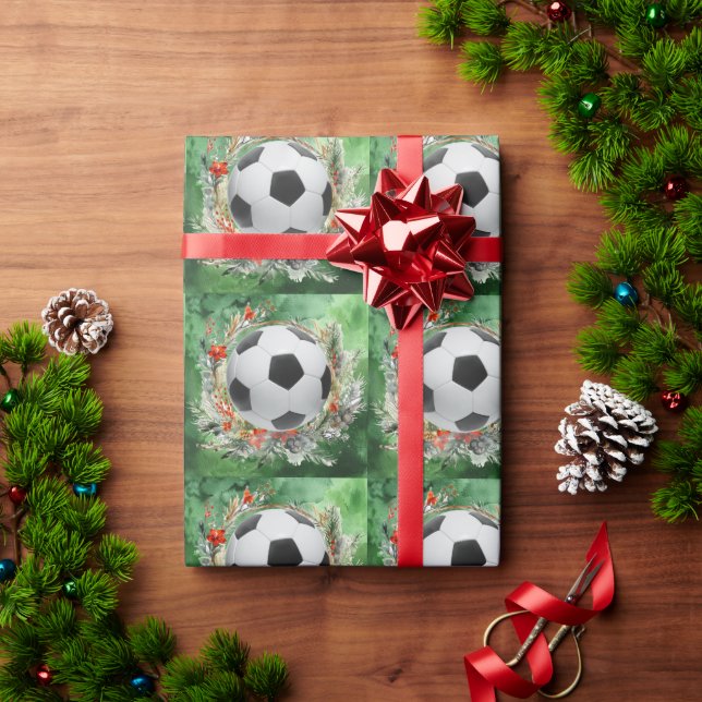 Soccer Christmas themed for Player with ball  Wrapping Paper (Holiday Gift)