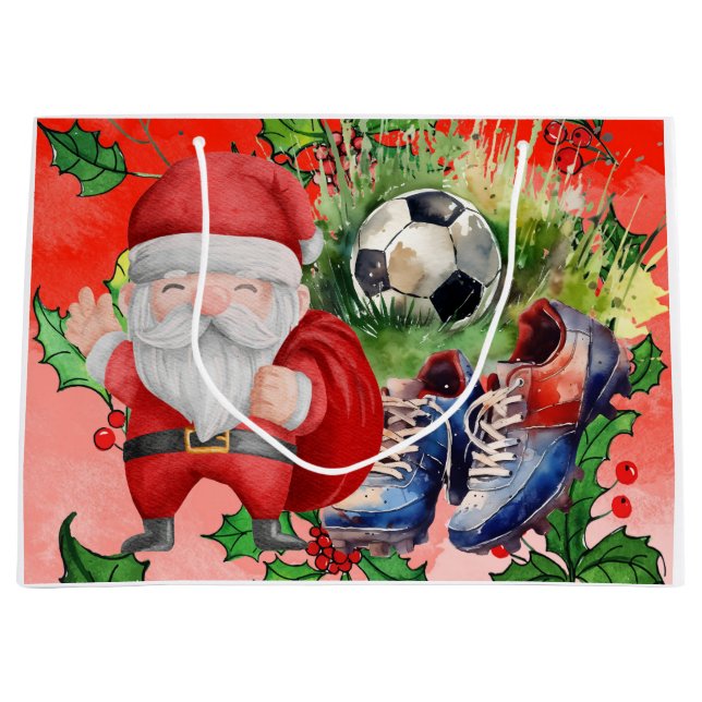 Soccer Christmas themed  Large Gift Bag (Front)