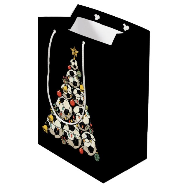 Soccer Christmas Tree Medium Gift Bag (Back Angled)